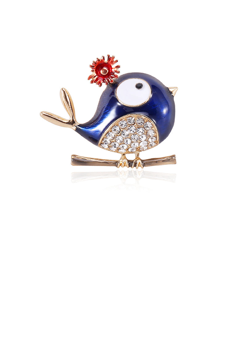 Simple and Cute Blue Bird Brooch with Cubic Zirconia - Luxurious Look