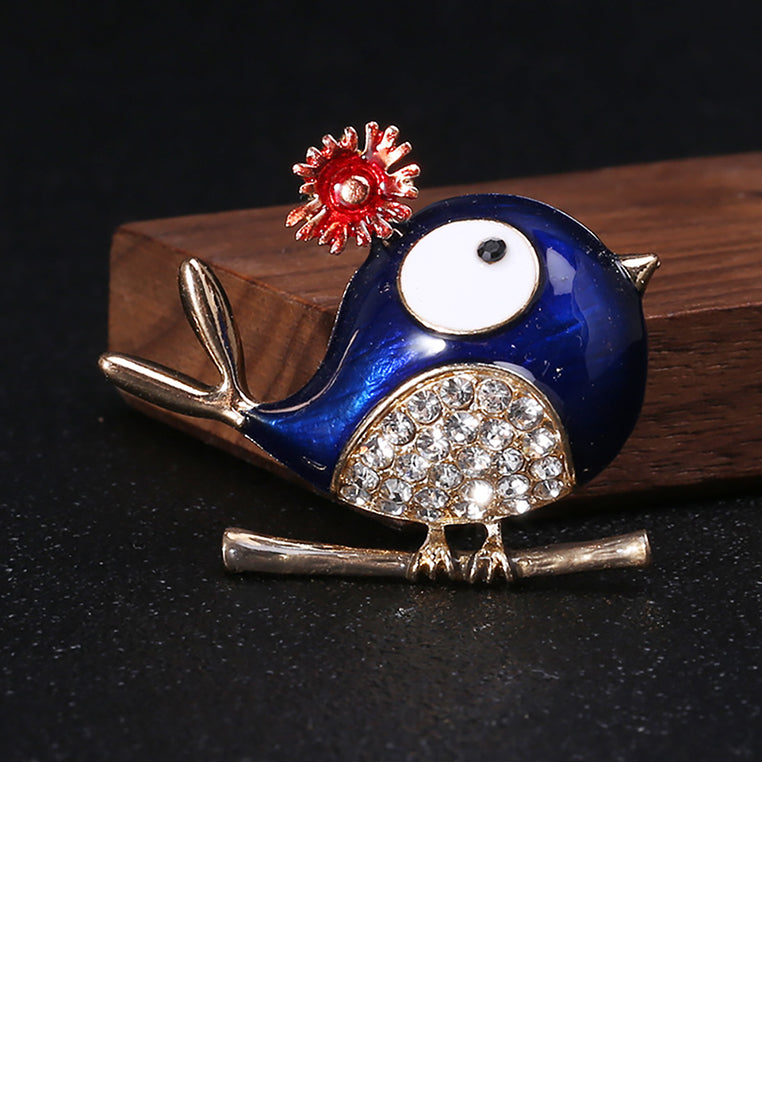 Simple and Cute Blue Bird Brooch with Cubic Zirconia - Luxurious Look