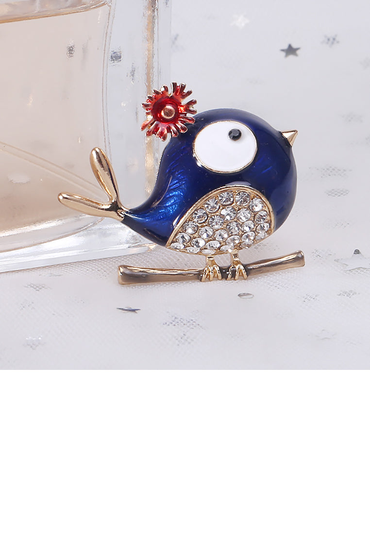 Simple and Cute Blue Bird Brooch with Cubic Zirconia - Luxurious Look