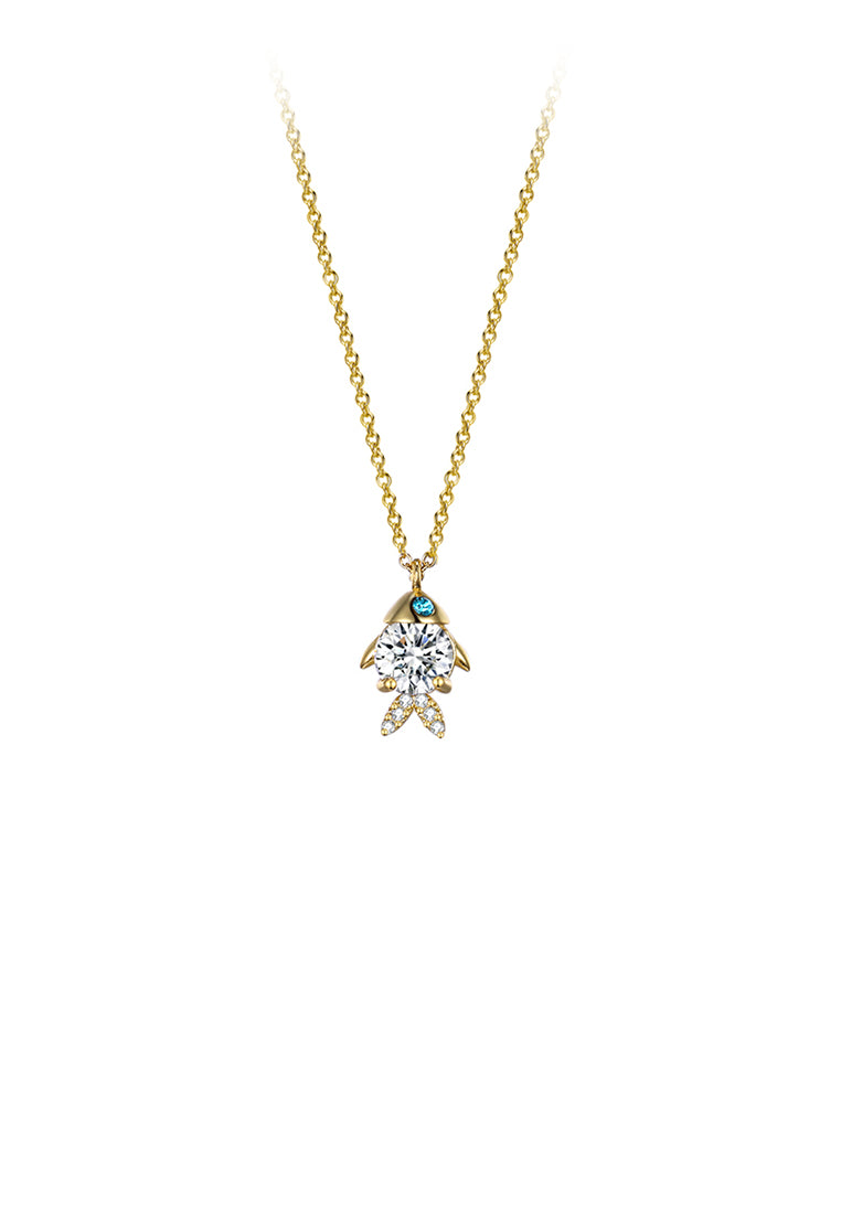 925 Sterling Silver Gold Plated Fashion Cute Small Fish Pendant and Necklace with Austrian Element Crystal