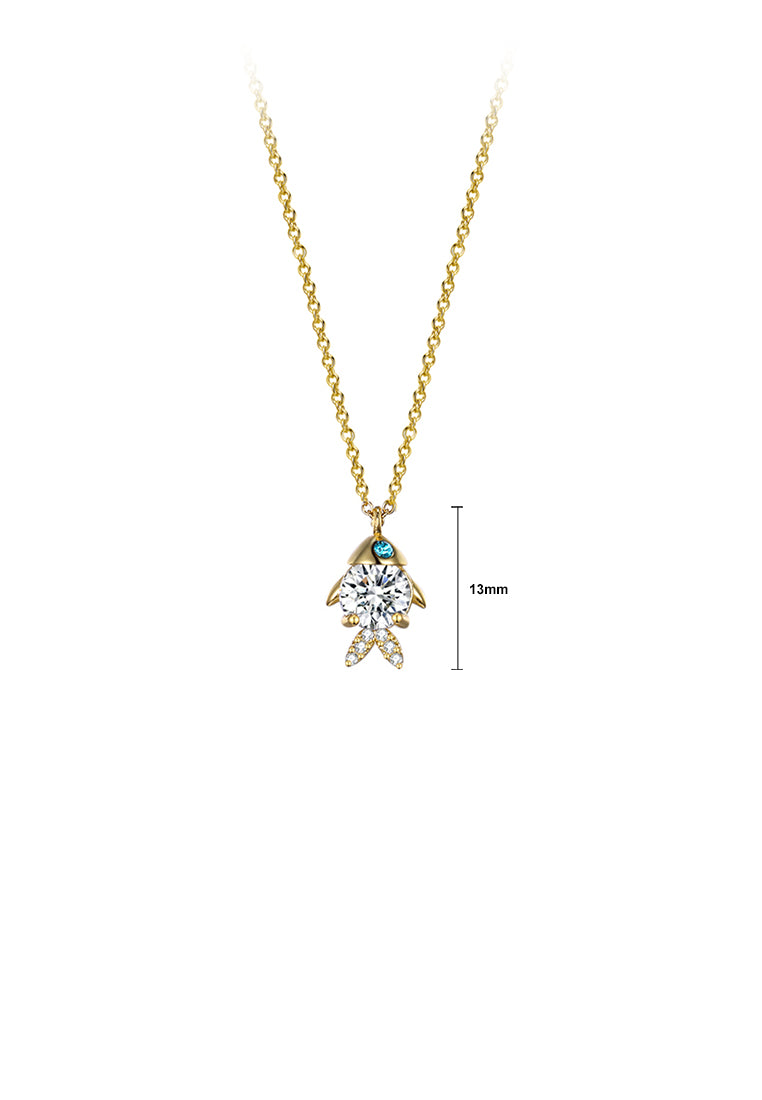 925 Sterling Silver Gold Plated Fashion Cute Small Fish Pendant and Necklace with Austrian Element Crystal