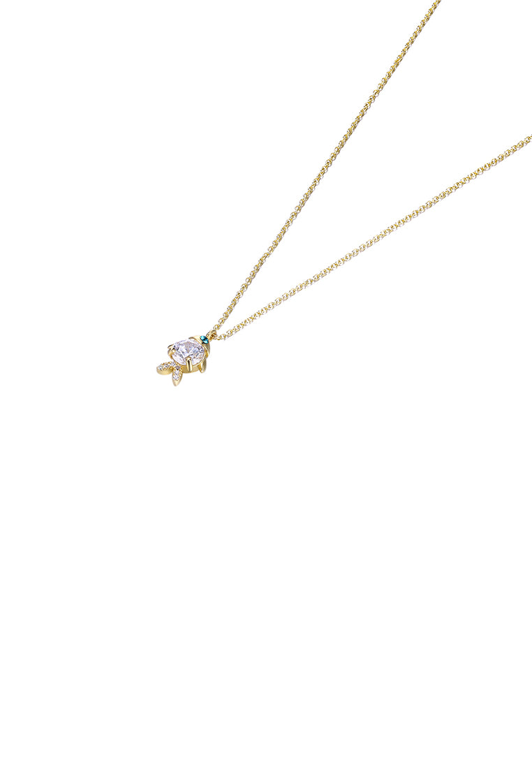 925 Sterling Silver Gold Plated Fashion Cute Small Fish Pendant and Necklace with Austrian Element Crystal