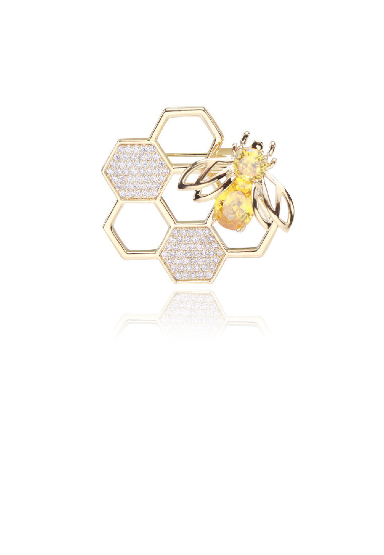 Fashion Temperament Plated Gold Bee Hive Brooch with Cubic Zirconia - Luxurious Look