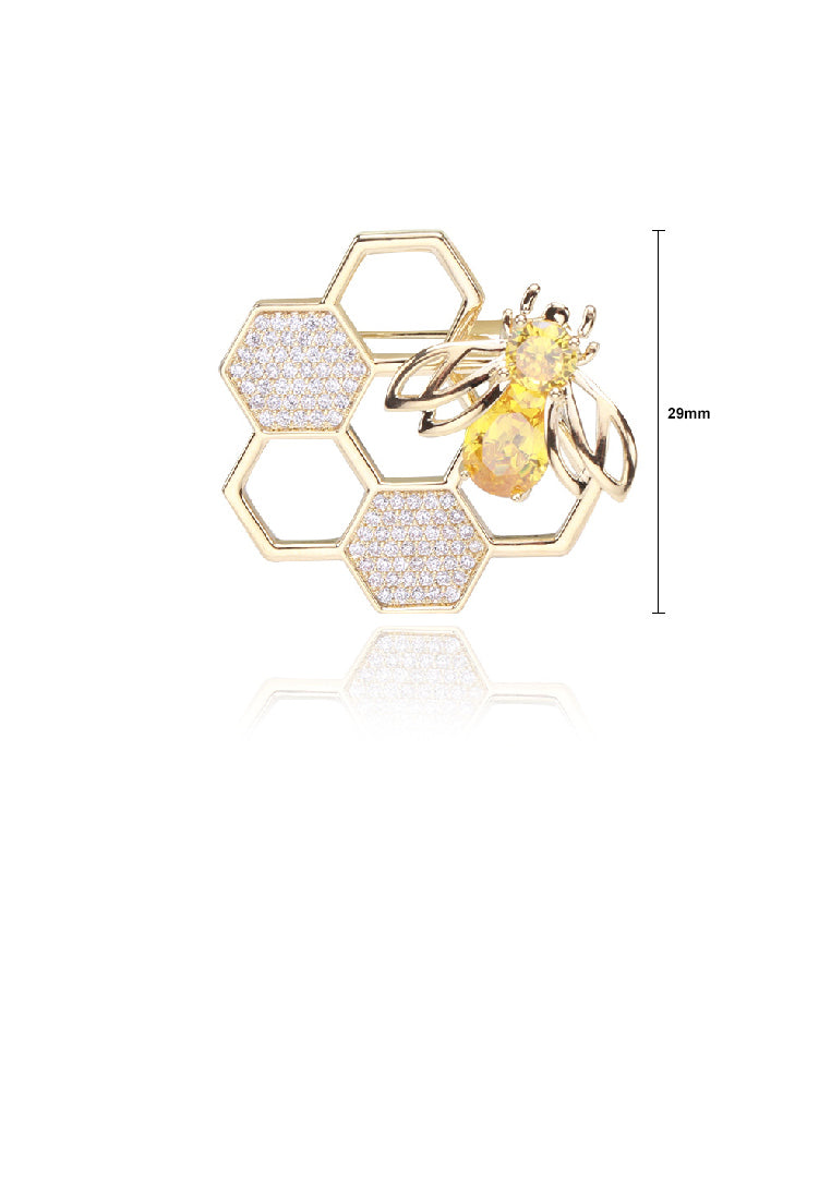 Fashion Temperament Plated Gold Bee Hive Brooch with Cubic Zirconia - Luxurious Look