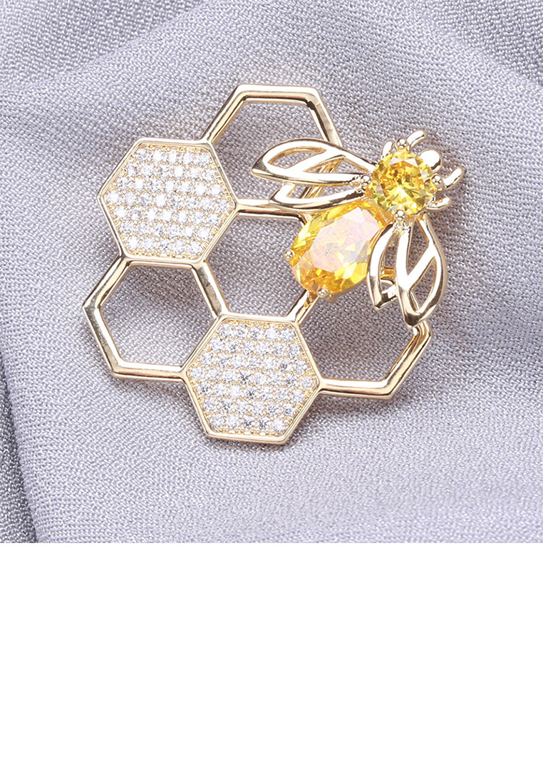 Fashion Temperament Plated Gold Bee Hive Brooch with Cubic Zirconia - Luxurious Look