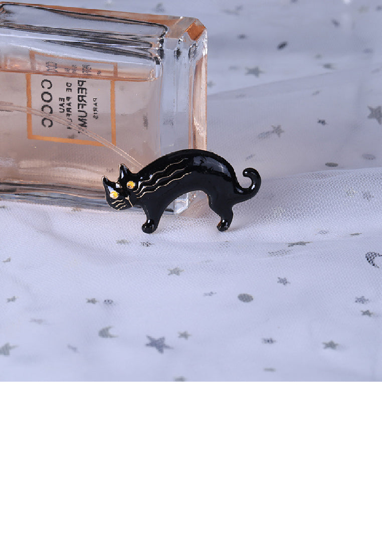 Simple Lovely Plated Gold Enamel Black Cat Brooch