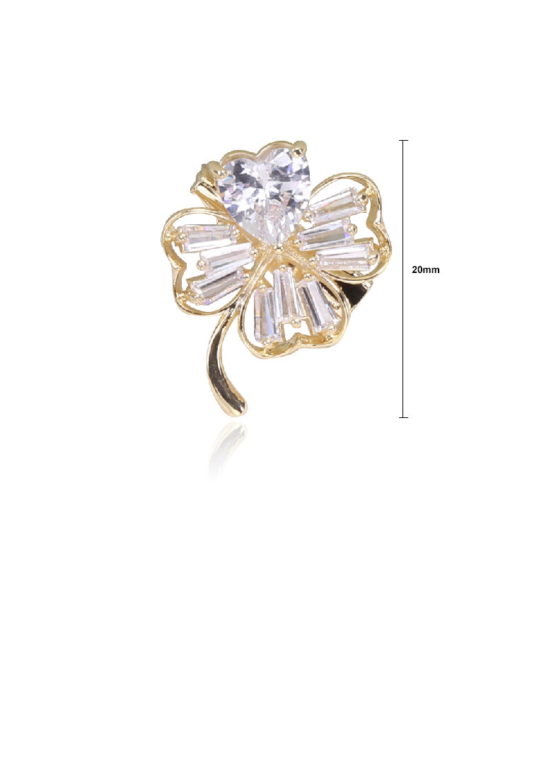 Simple Fashion Plated Gold Four-leafed Clover Brooch with Cubic Zirconia - Luxurious Look