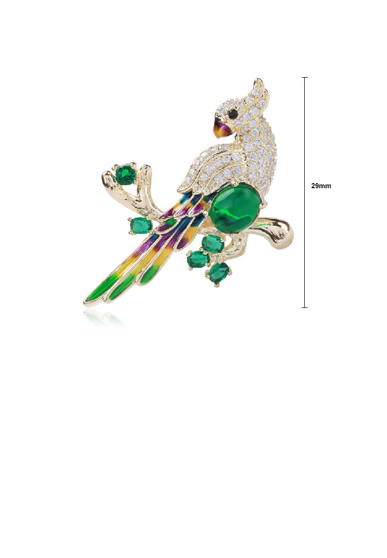 Brilliant Temperament Plated Gold Enamel Parrot Brooch with Cubic Zirconia - Luxurious Look