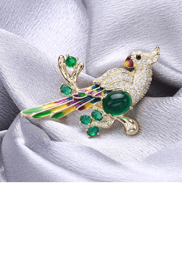 Brilliant Temperament Plated Gold Enamel Parrot Brooch with Cubic Zirconia - Luxurious Look