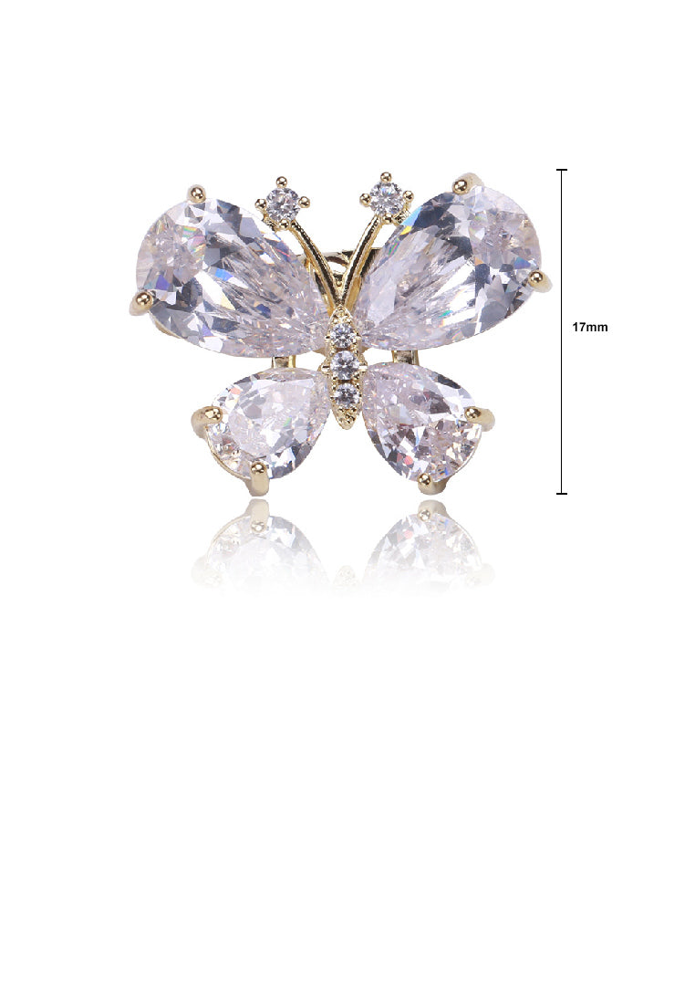 Simple Fashion Plated Gold Butterfly Brooch with Cubic Zirconia - Luxurious Look