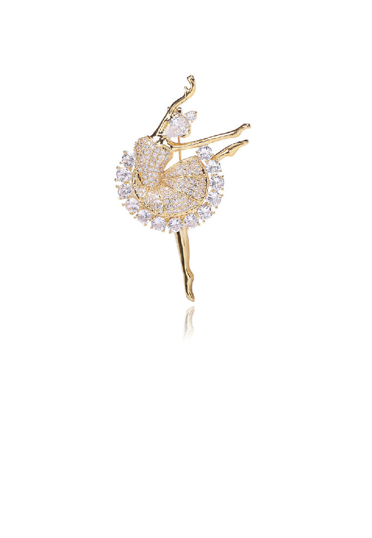 Fashion Temperament Plated Gold Ballerina Brooch with Cubic Zirconia - Luxurious Look