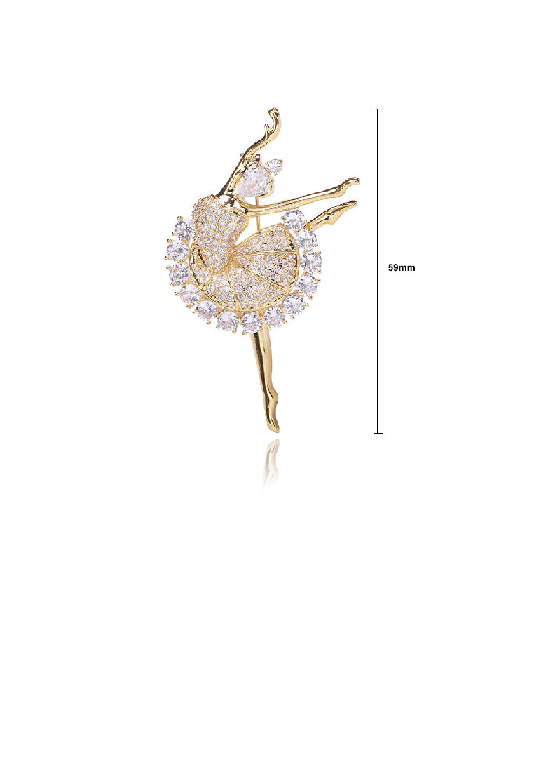 Fashion Temperament Plated Gold Ballerina Brooch with Cubic Zirconia - Luxurious Look