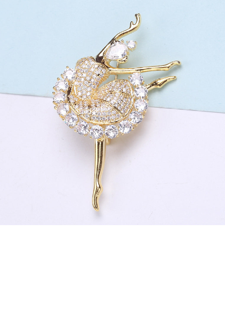 Fashion Temperament Plated Gold Ballerina Brooch with Cubic Zirconia - Luxurious Look