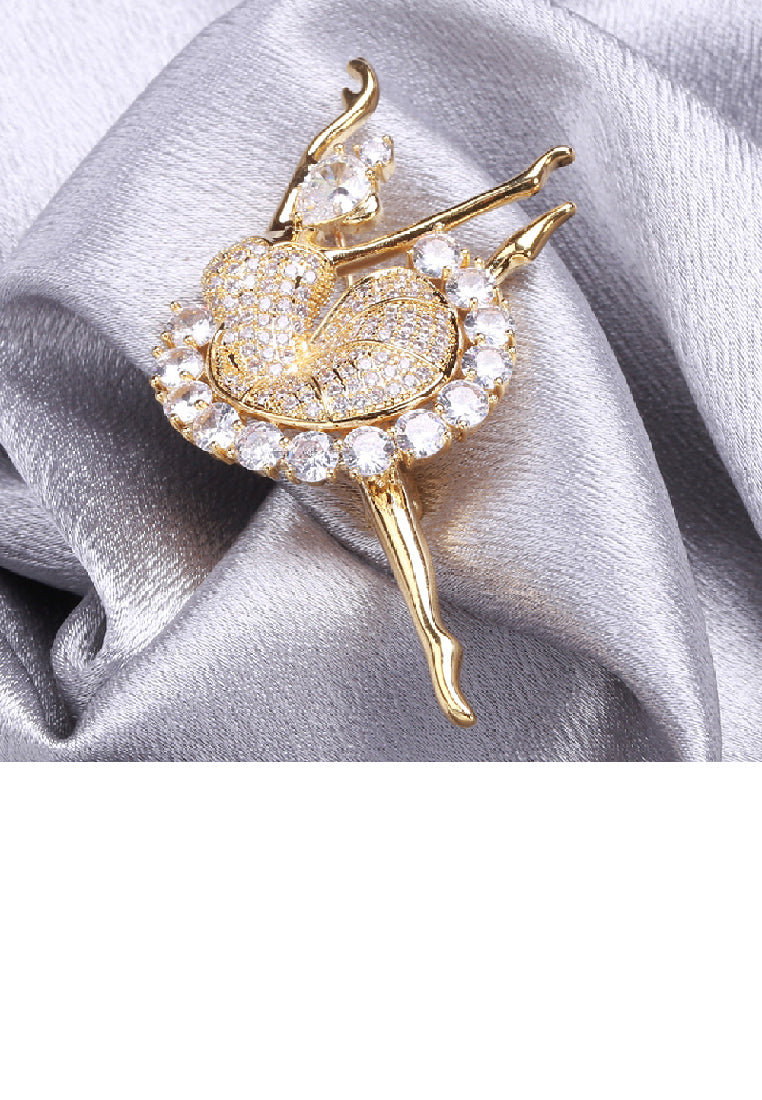 Fashion Temperament Plated Gold Ballerina Brooch with Cubic Zirconia - Luxurious Look