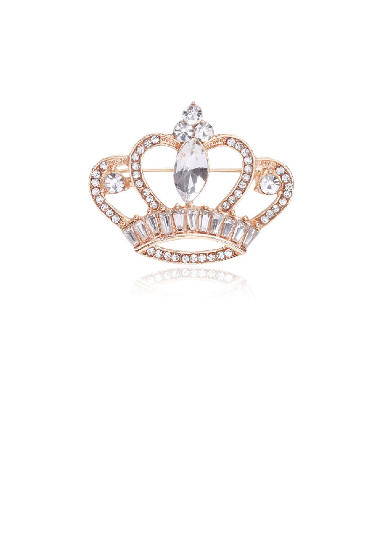 Fashion Personality Plated Gold Hollow Crown Brooch with Cubic Zirconia - Luxurious Look