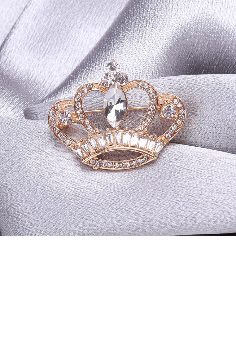 Fashion Personality Plated Gold Hollow Crown Brooch with Cubic Zirconia - Luxurious Look