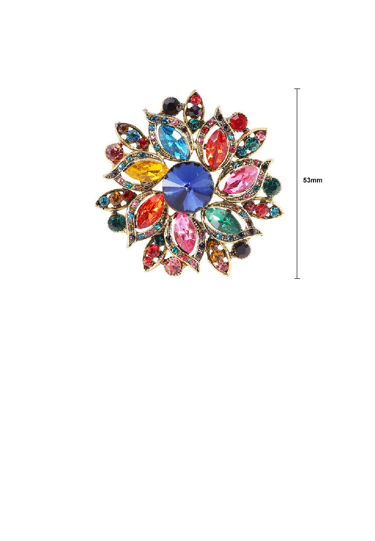 Fashion Brilliant Plated Gold Flower Brooch with Colored Cubic Zirconia - Luxurious Look