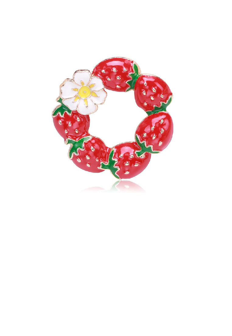 Fashion Sweet Plated Gold Enamel Strawberry Brooch