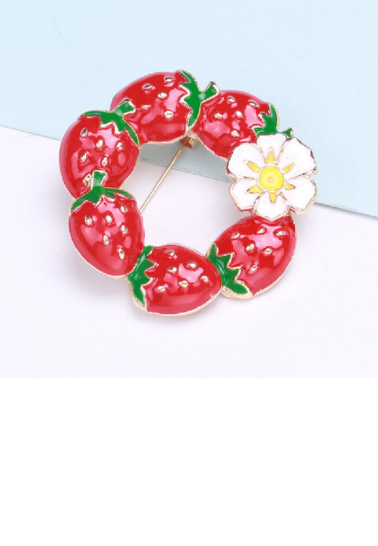 Fashion Sweet Plated Gold Enamel Strawberry Brooch