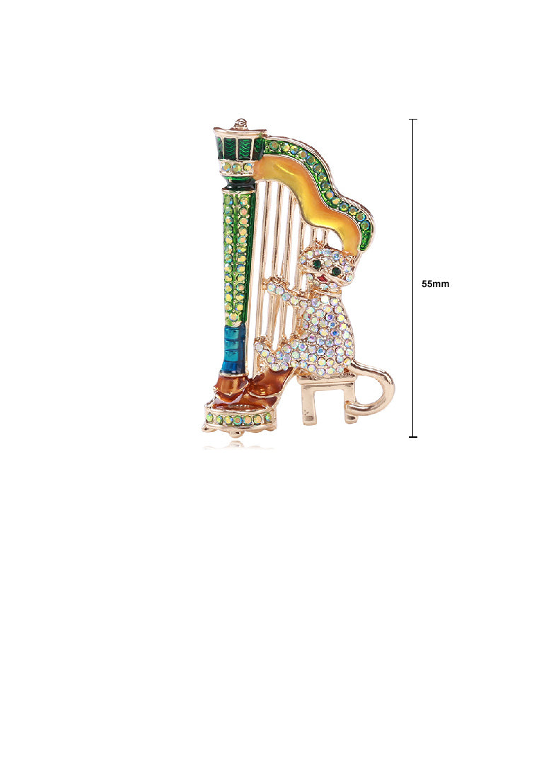 Fashion Creative Plated Gold Harp Cat Brooch with Cubic Zirconia - Luxurious Look