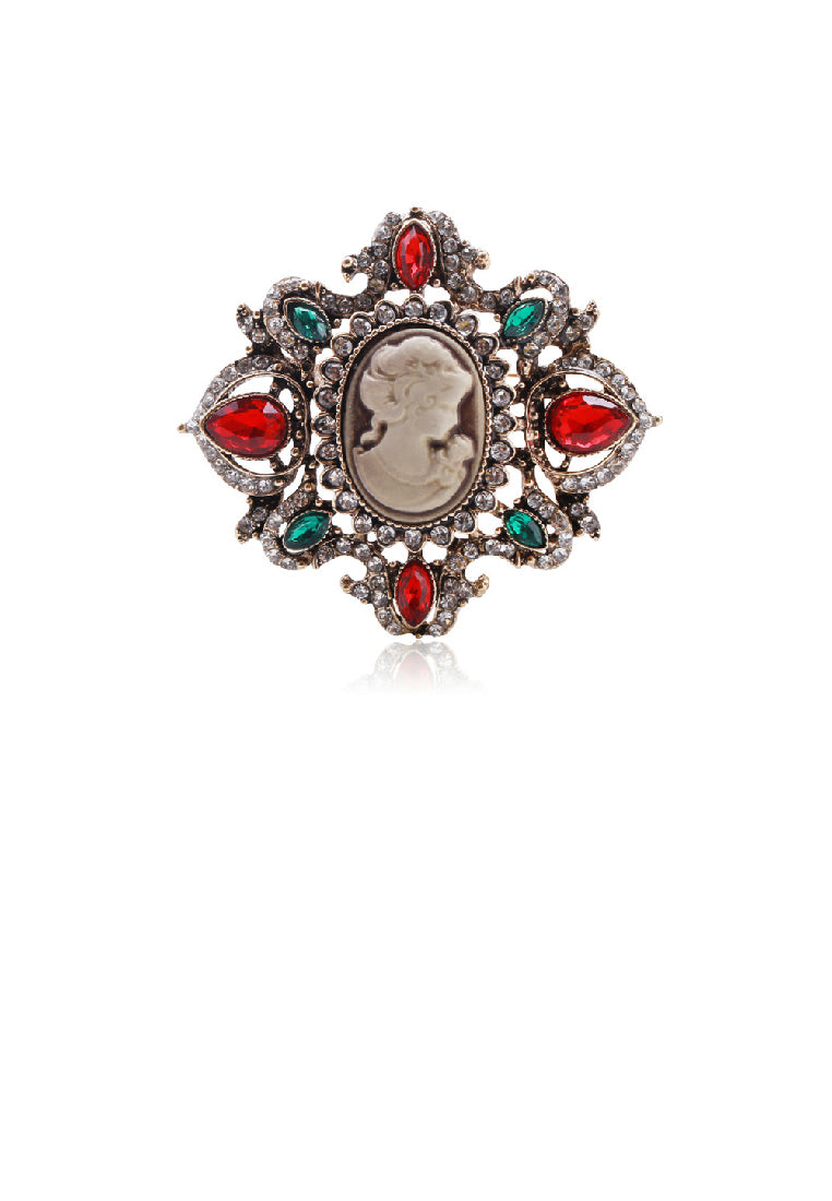 Elegant Vintage Plated Gold Beauty Pattern Geometric Brooch with Cubic Zirconia - Luxurious Look