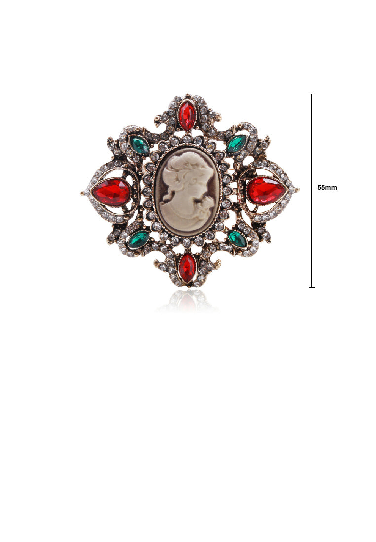 Elegant Vintage Plated Gold Beauty Pattern Geometric Brooch with Cubic Zirconia - Luxurious Look