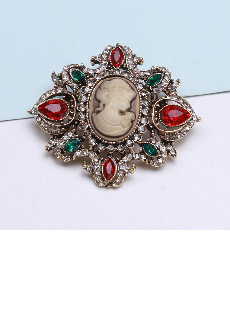 Elegant Vintage Plated Gold Beauty Pattern Geometric Brooch with Cubic Zirconia - Luxurious Look