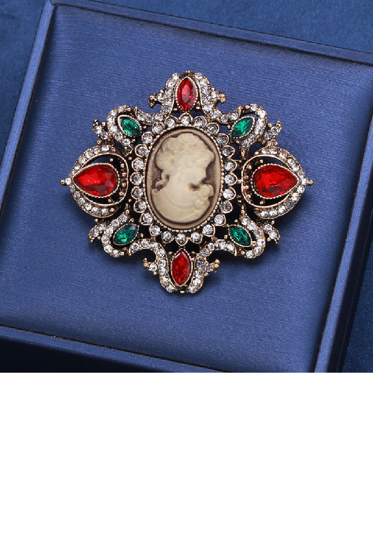 Elegant Vintage Plated Gold Beauty Pattern Geometric Brooch with Cubic Zirconia - Luxurious Look