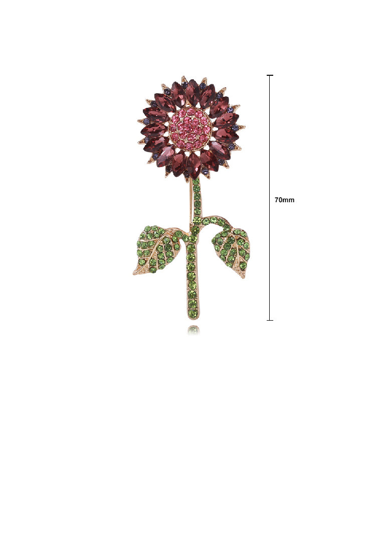 Fashion Brilliant Plated Gold Sunflower Brooch with Purple Cubic Zirconia - Luxurious Look