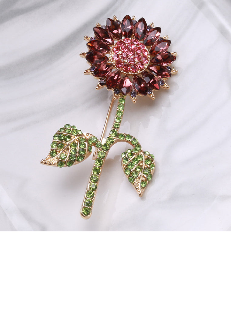 Fashion Brilliant Plated Gold Sunflower Brooch with Purple Cubic Zirconia - Luxurious Look