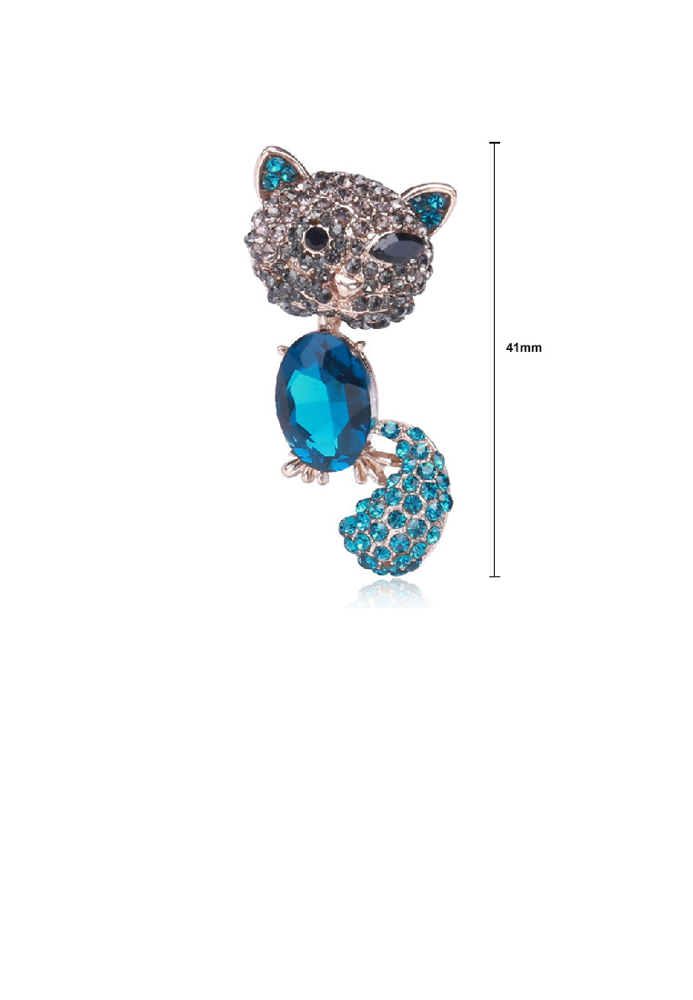 Lovely Brilliant Plated Gold Cat Brooch with Blue Cubic Zirconia - Luxurious Look