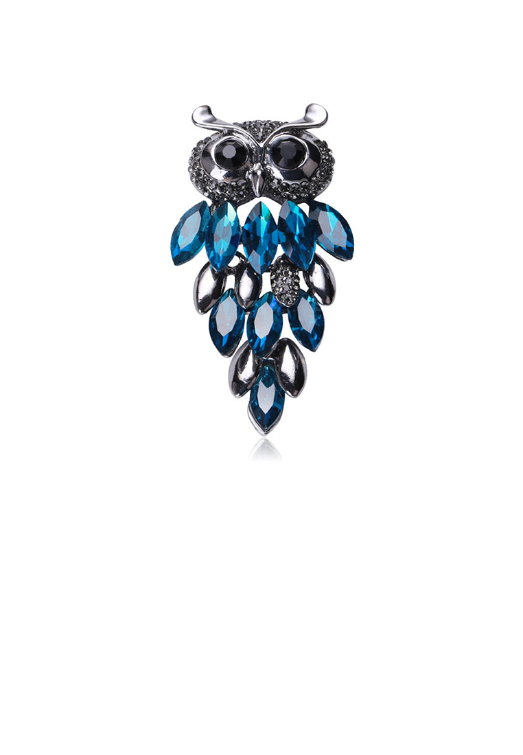 Brilliant Cute Owl Brooch with Blue Cubic Zirconia - Luxurious Look