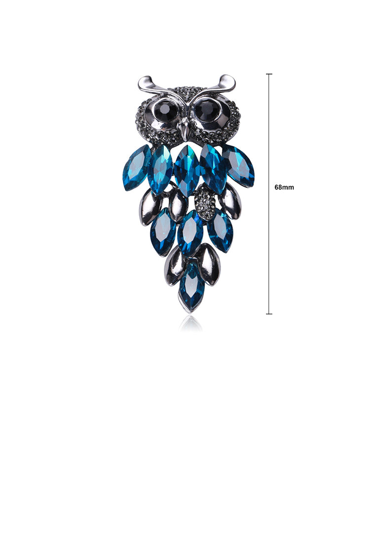 Brilliant Cute Owl Brooch with Blue Cubic Zirconia - Luxurious Look