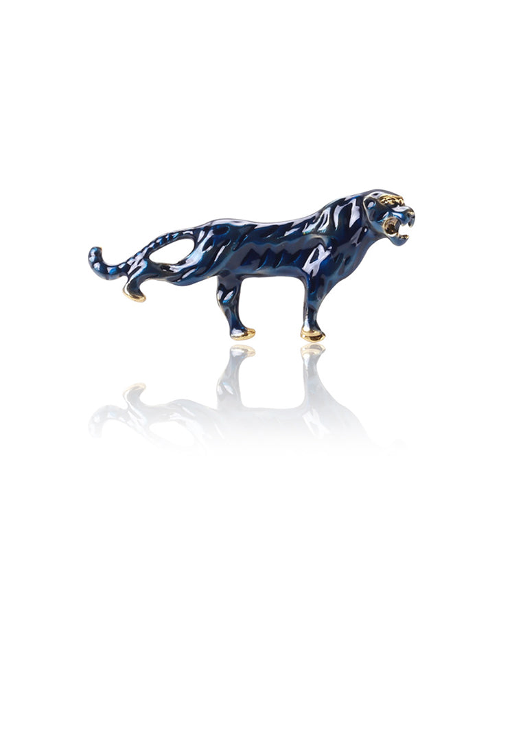 Fashion Statement Plated Gold Enamel Blue Twelve Zodiac Tiger Brooch