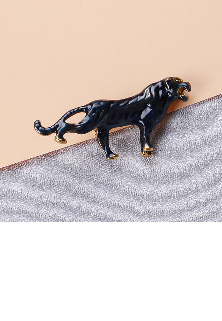 Fashion Statement Plated Gold Enamel Blue Twelve Zodiac Tiger Brooch