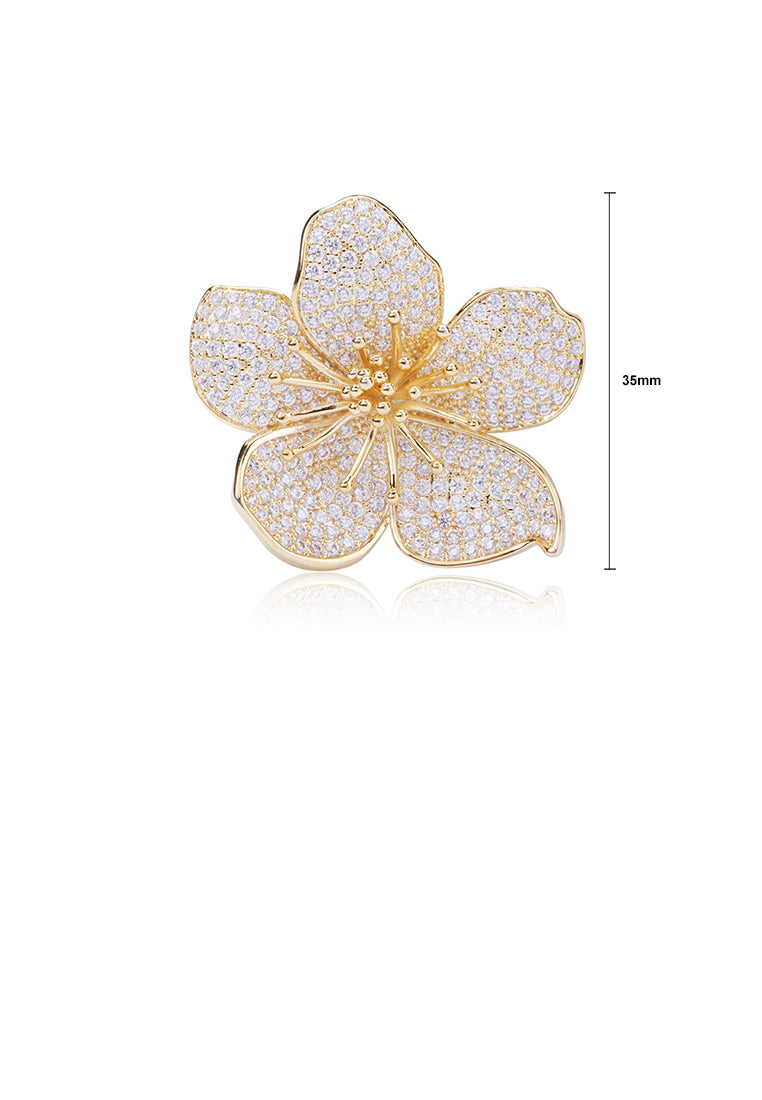 Elegant Brilliant Plated Gold Flower Brooch with Cubic Zirconia - Luxurious Look