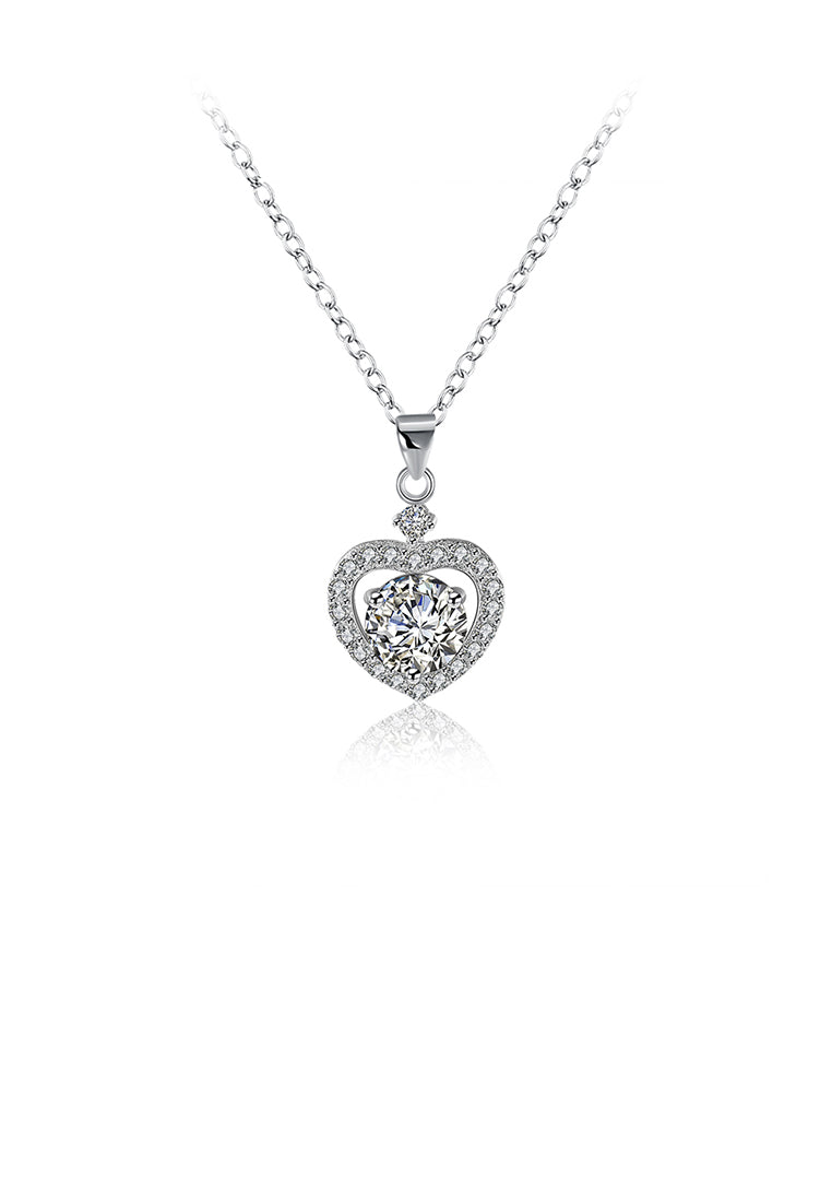 925 Sterling Silver Heart Pendant with Cubic Zircon and Necklace