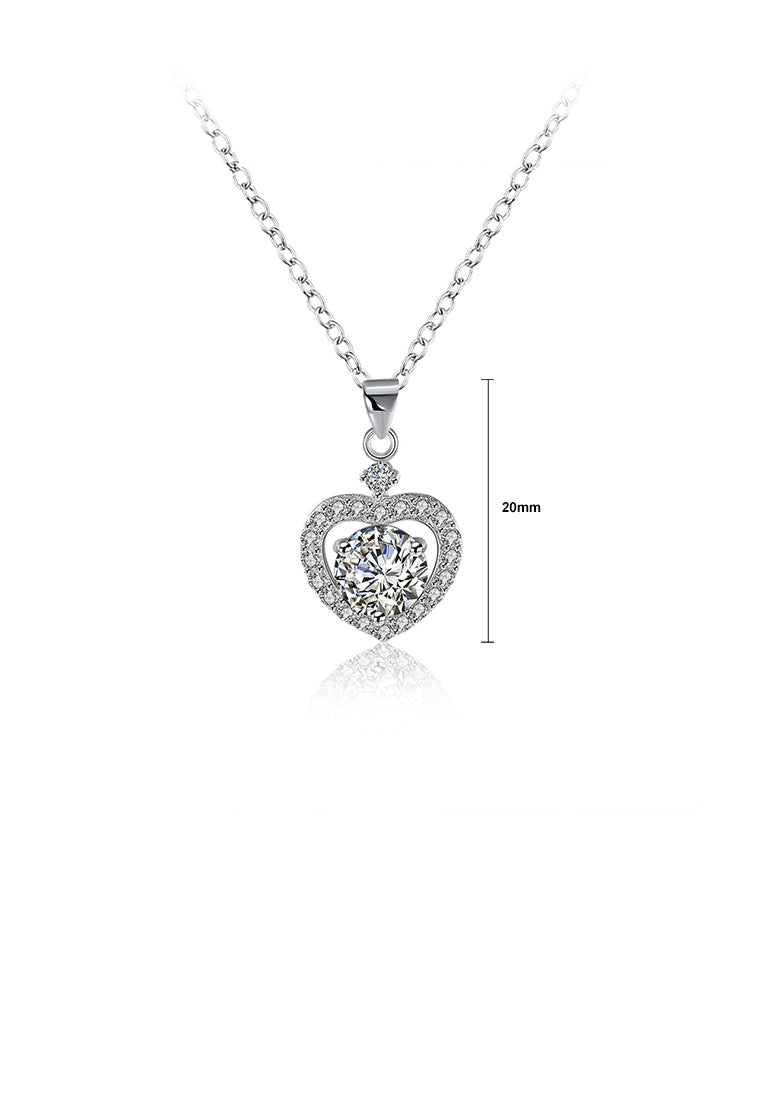 925 Sterling Silver Heart Pendant with Cubic Zircon and Necklace