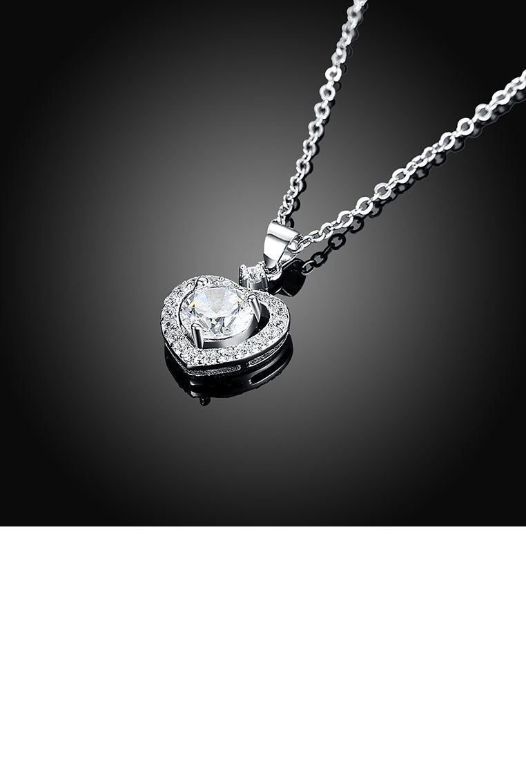 925 Sterling Silver Heart Pendant with Cubic Zircon and Necklace