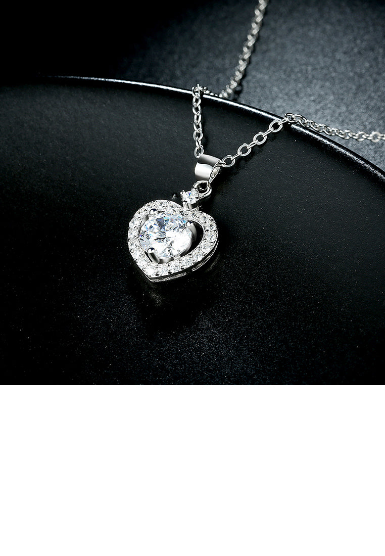 925 Sterling Silver Heart Pendant with Cubic Zircon and Necklace