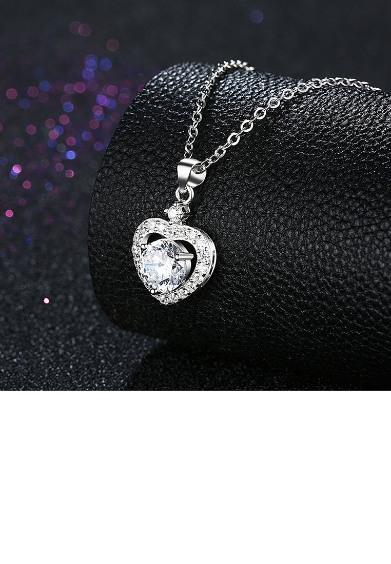 925 Sterling Silver Heart Pendant with Cubic Zircon and Necklace