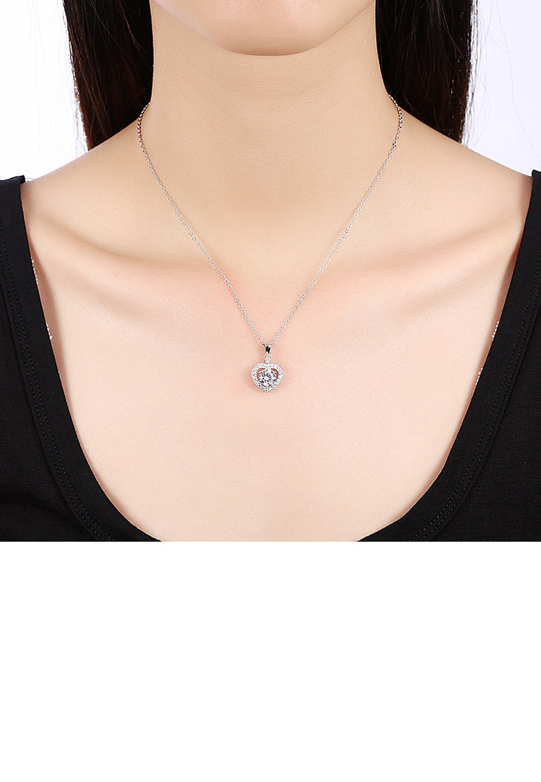 925 Sterling Silver Heart Pendant with Cubic Zircon and Necklace
