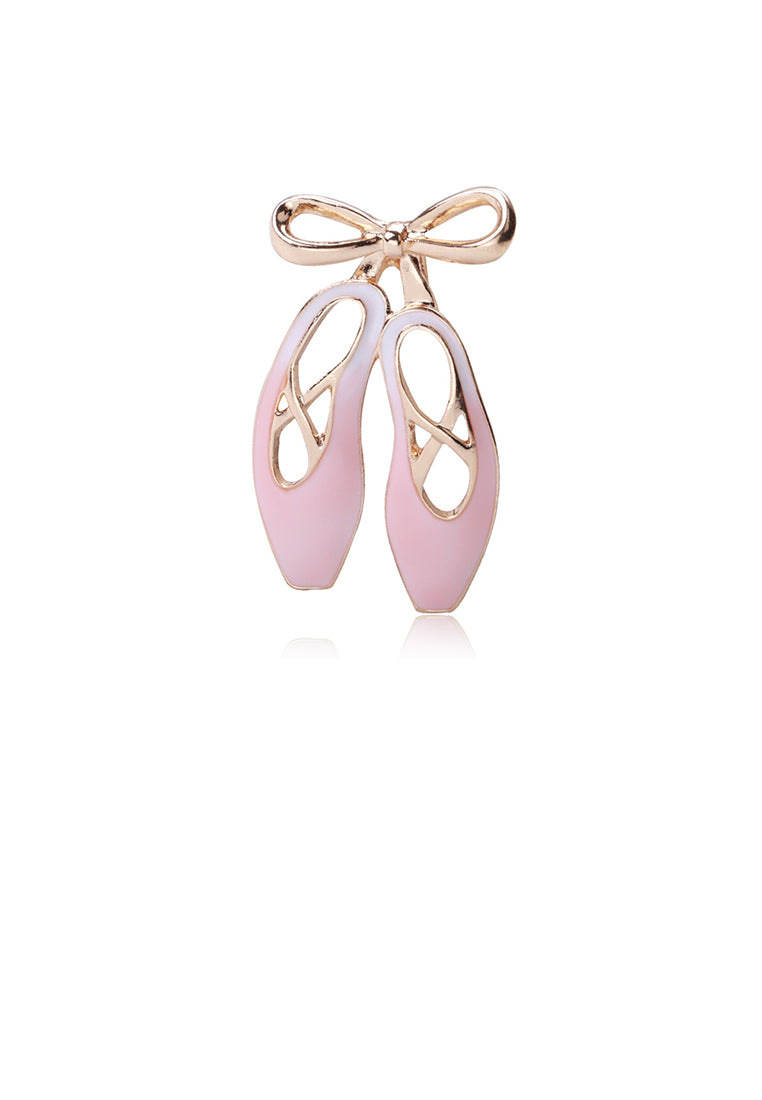 Simple Temperament Plated Gold Enamel Pink Ballet Shoes Brooch - Vibrant Color