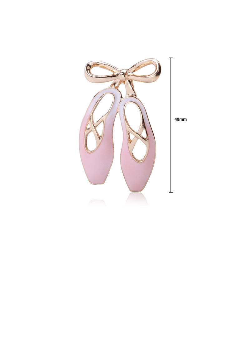 Simple Temperament Plated Gold Enamel Pink Ballet Shoes Brooch - Vibrant Color