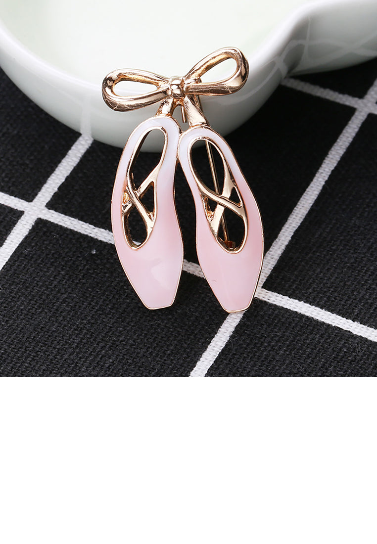 Simple Temperament Plated Gold Enamel Pink Ballet Shoes Brooch - Vibrant Color