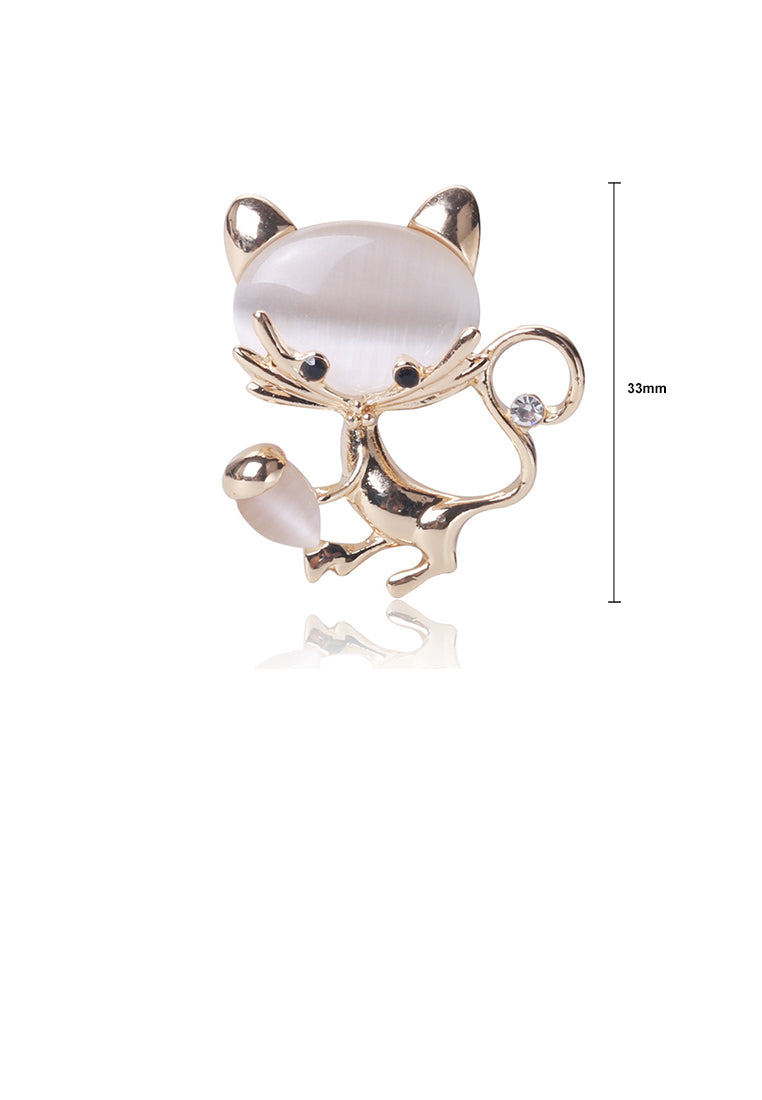 Simple and Cute Plated Gold Cat Imitation Opal Brooch with Cubic Zirconia - Luxurious Look