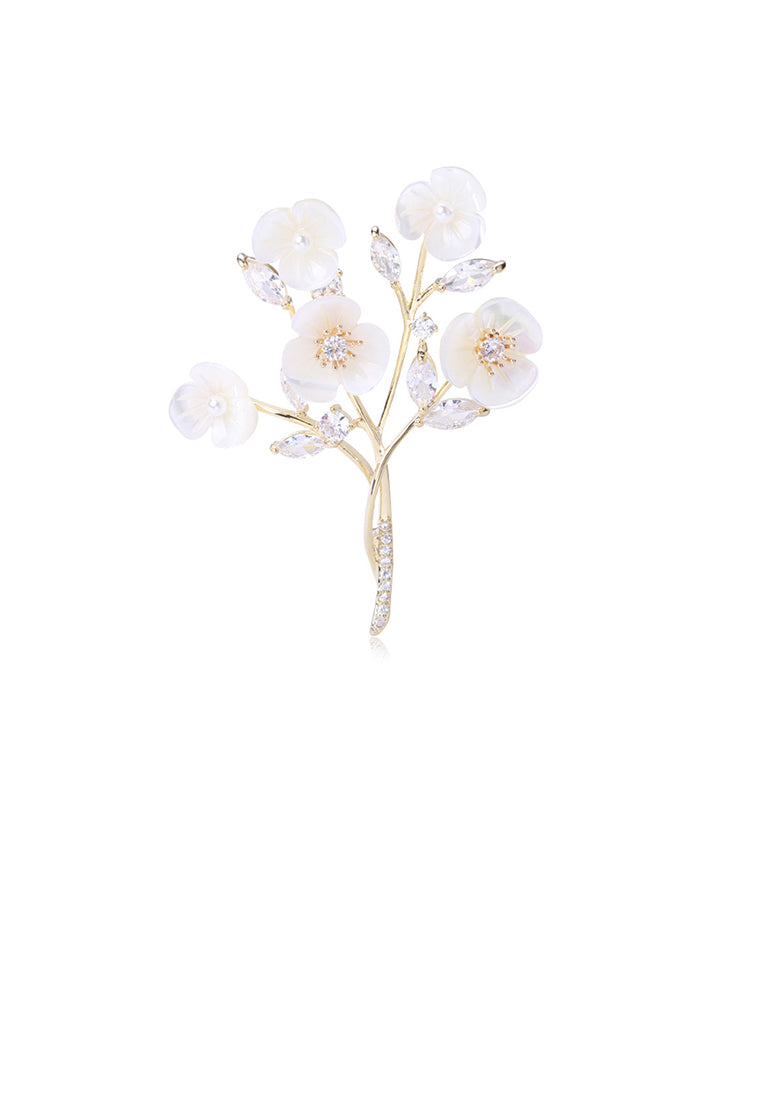 Fashion and Elegant Plated Gold Plum Brooch with Cubic Zirconia - Luxurious Look