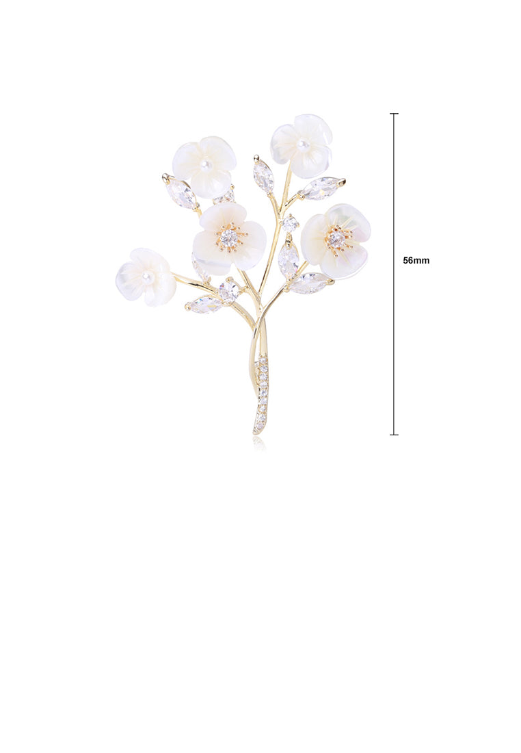 Fashion and Elegant Plated Gold Plum Brooch with Cubic Zirconia - Luxurious Look