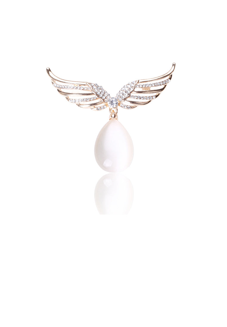 Fashion Temperament Plated Gold Angel Wings Imitation Opal Brooch with Cubic Zirconia - Luxurious Look