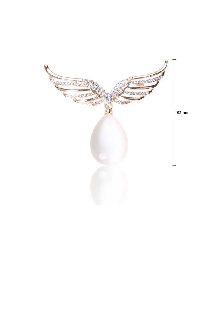 Fashion Temperament Plated Gold Angel Wings Imitation Opal Brooch with Cubic Zirconia - Luxurious Look